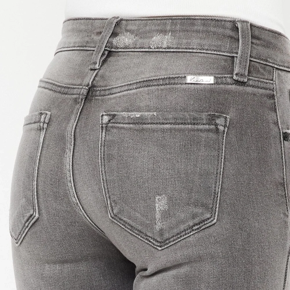 Kan Can High Rise Hem Detail Ankle Skinny Distress Jeans